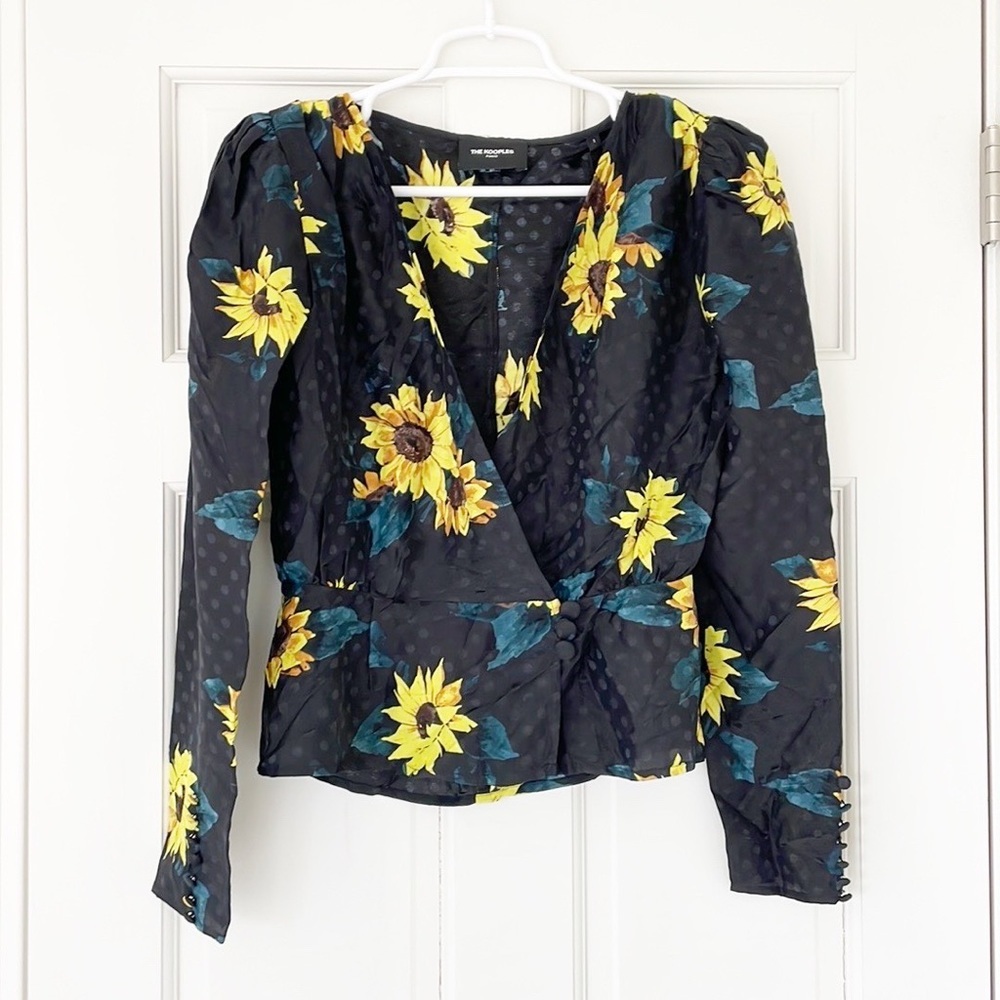 NWT THE KOOPLES PARIS Sunflower shirt size 1 (S / small) black yellow silk